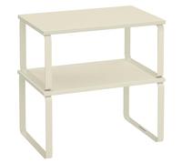 SONGMICS Scaffale Portaspezie, Set di 2 Organizzatori da Cucina Espandibili | Impilabile, Acciaio e Pannello di Truciolato, Bianco Crema, Collezione BYSTRO KCS002W02