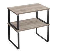 SONGMICS Scaffale Portaspezie, Set di 2 Organizzatori da Cucina Espandibili, Scaffale da Cucina Impilabile, Metallo e Legno Ingegnerizzato, Nero Inchiostro e Greige Erica KCS020X02