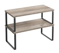 SONGMICS Scaffale Portaspezie, Set di 2 Organizzatori da Cucina Espandibili, Scaffale da Cucina Impilabile, Metallo e Legno Ingegnerizzato, Nero Inchiostro e Greige Erica KCS200X02