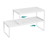SONGMICS Scaffali Portaspezie, Estensibili, Set di 2 Organizzatori da Cucina, Scaffali da Cucina Piccoli, Organizzatori per Armadio, Metallo, Scarpiere, Bianco Opaco KCS402W01