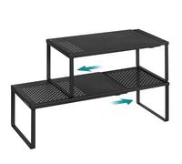 SONGMICS Scaffale Portaspezie, Estensibile, Organizzatore da Cucina, Scaffale da Cucina Piccolo, Organizzatore per Armadio, Metallo, Scarpiera, Nero Opaco KCS007B01