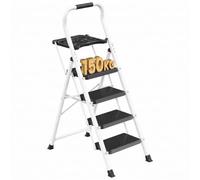 SONGMICS Scala in Acciaio, Scaletta Sgabello Pieghevole a 4 Gradini, Portata Massima 150 kg, per Casa, Ufficio, Giardino, 84 x 45,5 x 145,2 cm, Bianco GSL204WZ01