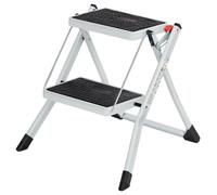 SONGMICS Scaletta a 2 Gradini, Scala Pieghevole, Gradini di 20 cm Bianco + Nero