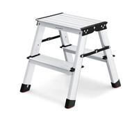 SONGMICS Scaletta Pieghevole, Scala a 2 Gradini, Scala in Alluminio con 2 Gradini Antiscivolo, Multiuso, Portata di 150 kg, Grigio Argento e Nero Inchiostro GLT012E01