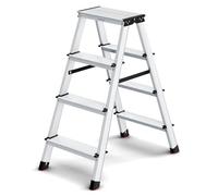 SONGMICS Scaletta Pieghevole, Scala a 4 Gradini, Scala in Alluminio con 4 Gradini Antiscivolo, Multiuso, Portata di 150 kg, Grigio Argento e Nero Inchiostro GLT014E01