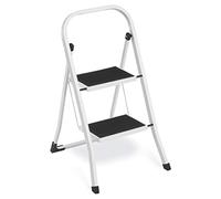 SONGMICS Scaletta, Scala a 2 Gradini, Scaletta Pieghevole, Chiusura di Sicurezza per Piegamento, Facile da Riporre, Portante 150 kg, Bianco Semplice GSL12WT