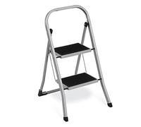SONGMICS Scaletta, Scala a 2 Gradini, Scaletta Pieghevole, Chiusura di Sicurezza per Piegamento, Facile da Riporre, Portante 150 kg, Grigio Tortora GSL012G01