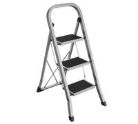 SONGMICS Scaletta, Scala a 3 Gradini, Scaletta Pieghevole, Chiusura di Sicurezza per Piegamento, Facile da Riporre, Portante 150 kg, Grigio Tortora GSL003GY01