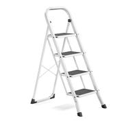 SONGMICS Scaletta, Scala a 4 Gradini, Scaletta Pieghevole, Chiusura di Sicurezza per Piegamento, Facile da Riporre, Portante 150 kg, Bianco GSL004WZ01