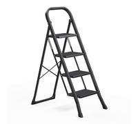SONGMICS Scaletta, Scala a 4 Gradini, Scaletta Pieghevole, Chiusura di Sicurezza per Piegamento, Facile da Riporre, Portante 150 kg, Nero GSL004BZ01
