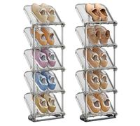 SONGMICS Scarpiera, 5 Ripiani, Set di 2, Scaffale Inclinato per Scarpe, Plastica, 24,5 x 28,4 x 102,5 cm, Componibile, per Ingresso Corridoio Cabina Armadio, Grigio LPC050GZ01