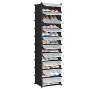 SONGMICS Scarpiera a 10 Scomparti, Scaffale Componibile in Plastica, Armadietto Portascarpe Fai da Te con Ante e Martelletto, Mobiletto Porta Scarpe, Nero LPC10HV1