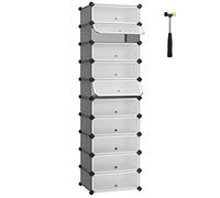 SONGMICS Scarpiera a 10 Scomparti, Scaffale Componibile in Plastica, Armadietto Portascarpe Fai da Te con Ante e Martelletto, Mobiletto Porta Scarpe, Grigio LPC010G01
