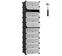SONGMICS Scarpiera a 10 Scomparti, Scaffale Componibile in Plastica, Armadietto Portascarpe Fai da Te con Ante e Martelletto, Mobiletto Porta Scarpe, Nero LPC10HV1