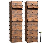 SONGMICS Scarpiera a 10 Scomparti, Set di 2, Scaffale Componibile in Plastica, Armadietto Portascarpe Fai da Te con Ante e Martelletto, Mobiletto Porta Scarpe, Marrone Vintage LPC010A02