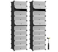 SONGMICS Scarpiera a 10 Scomparti, Set di 2, Scaffale Componibile in Plastica, Armadietto Portascarpe Fai da Te con Ante e Martelletto, Mobiletto Porta Scarpe, Nero LPC010B02