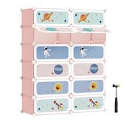SONGMICS Scarpiera a 12 Scomparti per Bambini, Organizzatore Modulare ad Incastro in Plastica per Bambini, Guardaroba con Ante, 31 x 81 x 106 cm, Rosa Gelatina LPC907R01