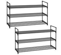SONGMICS Scarpiera a 3 Ripiani, Set da 1/2, Scarpiera in Metallo, Capacità da 12 a 15 Paia di Scarpe, Ripiano Impilabile, per Ingresso, Soggiorno, Camera da Letto, 30 x 92 x 54 cm, Nero