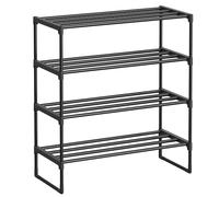 SONGMICS Scarpiera a 4 ripiani, organizer per scarpe, in metallo, verticale o capovolta, adatta da 10 a 15 paia, impilabile, per corridoio, 30 x 68 x 75 cm, nero, LSA204B01
