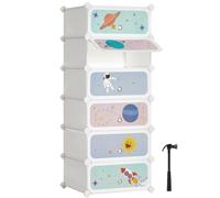 SONGMICS Scarpiera a 6 Scomparti per Bambini, Organizzatore Modulare ad Incastro in Plastica per Bambini, Guardaroba con Ante, 31 x 43 x 105 cm, Bianco Nuvola LPC904W01