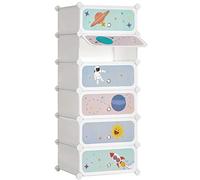 SONGMICS Scarpiera a 6 Scomparti per Bambini, Organizzatore Modulare ad Incastro in Plastica per Bambini, Guardaroba con Ante, 31 x 43 x 105 cm, Bianco Nuvola LPC904W01