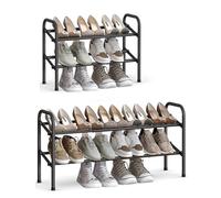 SONGMICS Scarpiera espandibile a 2 livelli, organizer regolabile per scarpe, nero ULMR029B01