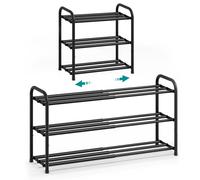 SONGMICS Scarpiera Espandibile, Organizer per Scarpe Regolabile, Robusta e Resistente, per Armadio, Ingresso e Soggiorno, 3 Ripiani, Nero Inchiostro
