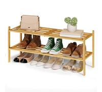 SONGMICS Scarpiera in Bambù, 2 Ripiani, Impilabile, Slim, Scaffale per Ingresso Soggiorno Camera da Letto Garage, per 9-12 Paia di Scarpe, 25 x 70 x 34,3 cm, Colore Naturale LBS052YL01
