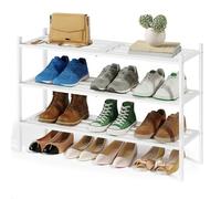 SONGMICS Scarpiera in Bambù, 3 Ripiani, Impilabile, Slim, Scaffale per Ingresso Soggiorno Camera da Letto Garage, per 12-16 Paia di Scarpe, 25 x 70 x 51,5 cm, Bianco LBS053WZ01
