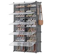 SONGMICS Scarpiera, Scaffale Modulare a 10 Scomparti per 40 Paia di Scarpe da Ingresso, con Sportelli, Telaio in Acciaio e Ripiani in Plastica, Camera da Letto, Grigio Ardesia e Trasparente LPC035G01