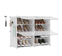 SONGMICS Scarpiera, Scaffale Modulare a 4 Scomparti per 16 Paia di Scarpe da Ingresso, con Sportelli, Telaio in Acciaio e Ripiani in Plastica, Camera da Letto, Bianco e Trasparente LPC032W01