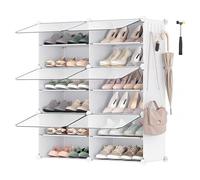 SONGMICS Scarpiera, Scaffale Modulare a 6 Scomparti per 24 Paia di Scarpe da Ingresso, con Sportelli, Telaio in Acciaio e Ripiani in Plastica, Camera da Letto, Bianco e Trasparente LPC033W01