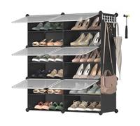 SONGMICS Scarpiera, Scaffale Modulare a 6 Scomparti per 24 Paia di Scarpe da Ingresso, con Sportelli, Telaio in Acciaio e Ripiani in Plastica, Camera da Letto, Nero e Trasparente LPC033B01
