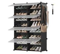 SONGMICS Scarpiera, Scaffale Modulare a 8 Scomparti per 32 Paia di Scarpe da Ingresso, con Sportelli, Telaio in Acciaio e Ripiani in Plastica, Camera da Letto, Nero e Trasparente LPC034B01