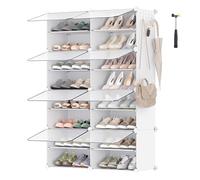 SONGMICS Scarpiera, Scaffale Modulare a 8 Scomparti per 32 Paia di Scarpe da Ingresso, con Sportelli, Telaio in Acciaio e Ripiani in Plastica, Camera da Letto, Bianco e Trasparente LPC034W01