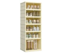 SONGMICS Scarpiera, Scaffale per Scarpe Slim, Organizer per Scarpe Pieghevole, Anta Trasparente, per 12 Paia, Stivali Sneaker, Ingresso Soggiorno, 6 Ripiani, Bianco Crema LSP912WD01