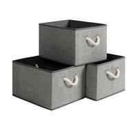 SONGMICS Scatola organizer pieghevole, scatola portaoggetti in tessuto, set di 3, senza coperchio, con maniglie, 40 x 30 x 25 cm, motivo lino, grigio