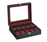 SONGMICS Scatola per orologi con 10 scomparti, custodia per orologi con coperchio in vetro, scatola per esposizione orologi con cuscini rimovibili, chiusura in metallo, idea regalo, pelle sintetica
