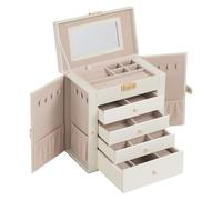 SONGMICS Scatola Portagioie a 5 livelli, Porta Gioielli con 4 Cassetti, Capiente, con Specchio Interno, Chiusura a Chiave, Cofanetto Portagioie, Idea Regalo, per Orologi, Bianco Crema JBC153WD03
