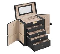 SONGMICS Scatola Portagioie a 5 livelli, Porta Gioielli con 4 Cassetti, Capiente, con Specchio Interno, Chiusura a Chiave, Cofanetto Portagioie, Idea Regalo, per Orologi, Nero Inchiostro JBC153BZ02