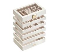 SONGMICS Scatola Portagioie con 6 Vassoi Impilabili, per Natale, Porta Gioielli Capiente, Coperchio in Vetro Chiaro, 17 x 28 x 25,3 cm, per Cassetto Toeletta, Idea Regalo, Bianco Nuvola JBC195W01