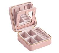 SONGMICS Scatola Portagioie da Viaggio, Piccolo Porta Gioielli, Portagioielli Portatile, con Specchio, Cerniera Lampo, Rivestimento PU, 11,4 x 11,4 x 5,5 cm, Idea Regalo, Rosa Pastello JBC146S01