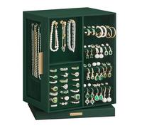 SONGMICS Scatola Portagioie Girevole a 360°, Porta Gioielli con 5 Cassetti, Finestre in Vetro Laterali, Capiente, Conservazione in Verticale, Design Aperto, Idea Regalo, Verde Foresta JBC170C01