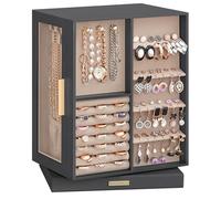SONGMICS Scatola Portagioie Girevole a 360°, Porta Gioielli con 5 Cassetti, Finestre in Vetro Laterali, Capiente, Conservazione in Verticale, Design Aperto, Idea Regalo, Grigio Ardesia JBC170G01
