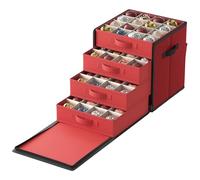 SONGMICS Scatola portaoggetti per decorazioni natalizie, con apertura laterale, contenitore natalizio impilabile con coperchio, 4 vassoi per cassetti, Oxford 600D, 7,6 cm, 64 scomparti, rosso ciliegia