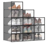 SONGMICS Scatole Contenitori per Scarpe in Plastica, Sportello, Trasparenti, 12 Pezzi, Impilabili, Facili da Montare, 33,2 x 23 x 14,5 cm, Fino a Taglia 43, Trasparente e Nero Inchiostro LSP312B01