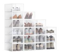 SONGMICS Scatole Contenitori per Scarpe in Plastica, Sportello, Trasparenti, 18 Pezzi, Impilabili, Facili da Montare, 33,2 x 23 x 14,5 cm, Fino a Taglia 43, Trasparente e Bianco Nuvola LSP318W01