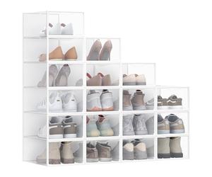 SONGMICS Scatole Contenitori per Scarpe in Plastica, Sportello, Trasparenti, 18 Pezzi, Impilabili, Facili da Montare, 33,2 x 23 x 14,5 cm, Fino a Taglia 43, Trasparente e Bianco Nuvola LSP318W01