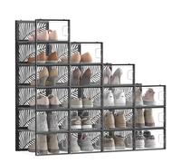 SONGMICS Scatole di Scarpe Traspiranti, 18 Contenitori per Scarpe, Robusto, Organizzatori Pieghevoli, Taglia 44, Impilabili, per Collezione di Sneaker, Tacchi Alti, Trasparente e Nero LSP106B18