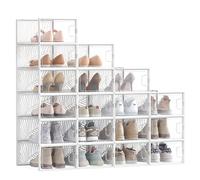SONGMICS Scatole di Scarpe Traspiranti, 18 Contenitori per Scarpe, Robusto, Organizzatori Pieghevoli, Taglia 44, Impilabili, per Collezione di Sneaker, Tacchi Alti, Trasparente e Bianco LSP106W18